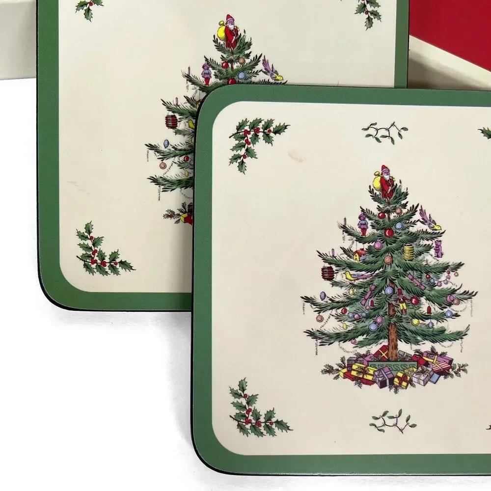 Pimpernel Square Christmas Tree Coasters 6 Cork Backs 4